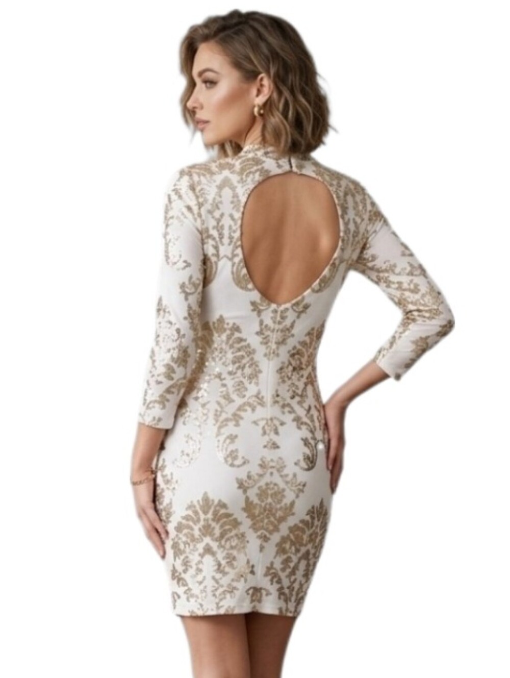 B Darlin Dress Sequin Cut Out White Size 2